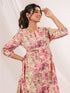 Janasya Women's Pink Pure Cotton Floral Printed A line Dress